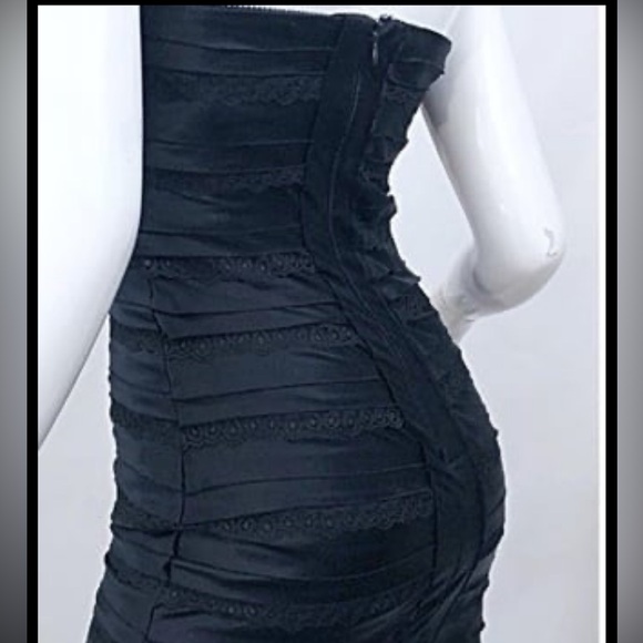 HERVE LEGER PARIS Black Lace Tiered Layer Strapless Bodycon Cocktail Dress M - Picture 2 of 10